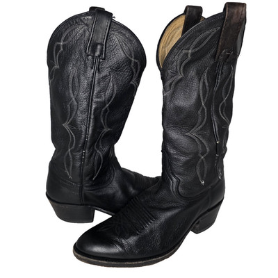 Dan Post Western Boots   Men's Size 8EW Black Soft Elk Leather Cowboy Boots 6550
