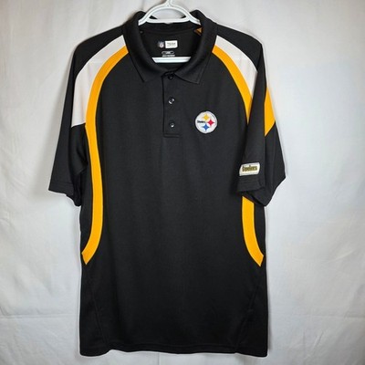 NFL Team Apparel Pittsburgh Steelers Polo Shirt Mens Large Black Gold Football