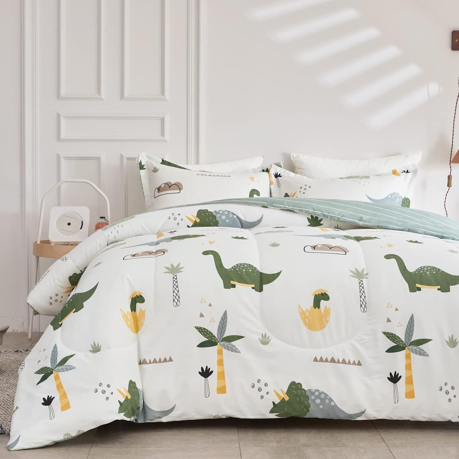 Joyreap Dinosaur Kids Cotton Comforter Queen (88"x88"), Dino Green 