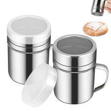 2 Pcs Powdered Sugar Shaker Duster with Handle, Stainless Steel 6oz, Silver