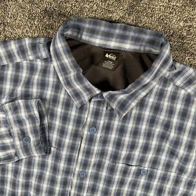 REI Co-op Shirt Mens Large Plaid Blue Button Down Hiking Long Sleeve Technical