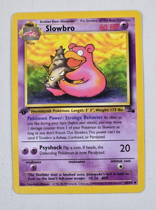 SLOWBRO Fossil 1st Edition #43 Vintage Non Holo Pokemon Card NM/Better
