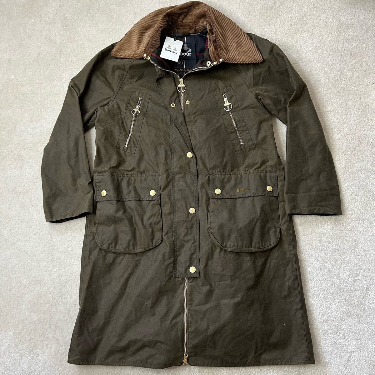 Barbour Ebberston Olive Green Waxed Jacket Womens US Size 6 / UK