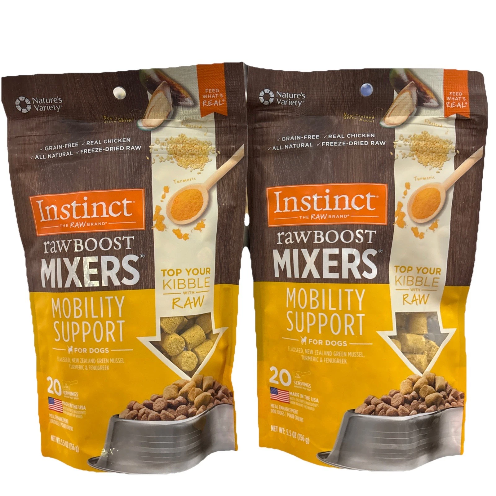 2-Pack Instinct Raw Boost Mixers Mobility Support Dog Food Topper 5.5oz BB 7/27