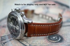 Padded 20mm Brown Crocodile Leather Watch Strap White Stitched For Ball Watches
