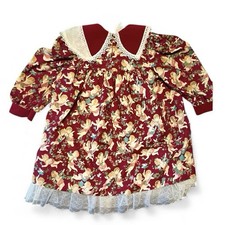Vintage Cherub Collared Party Holiday Dress Cotton Lace Trim Girls 2T