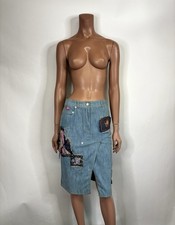 Vtg John Galliano SS2002 Blue Denim Patch Skirt US 4