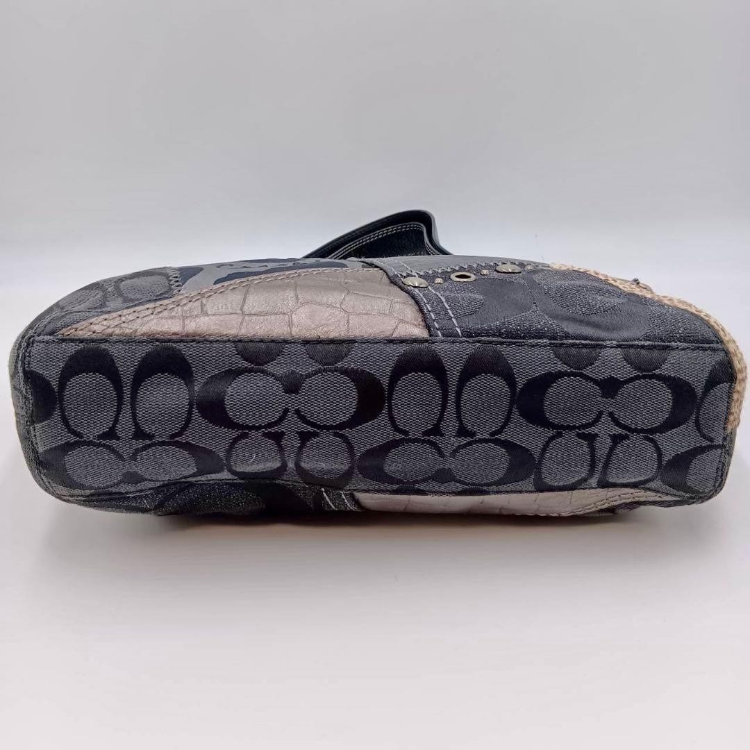 COACH Patchwork Exotic Denim Leather Shoulder Bag… - image 8