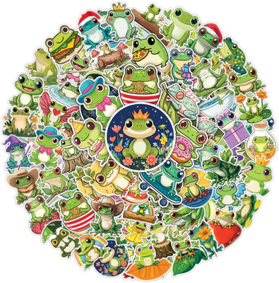 100Pcs Cute Frog Stickers Waterproof Decals for Water Bottles Laptop Luggage Com