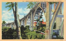 Pasadena, California Vintage Postcard Arroyo Seco Bridge Colorado Street 1930s