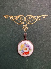 Original Mei&szlig;en Porzellan Blumen Pendant Anh&auml;nger in 900 Silber gefasst Schmuck