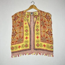 Ivy Jane Anthropologie Boxy Cotton Boho Tassle Women’s Blouse Size L