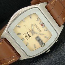 VINTAGE ORIENT CRYSTAL AUTOMATIC 46943 JAPAN MENS CREAM DIAL WATCH a704842-3
