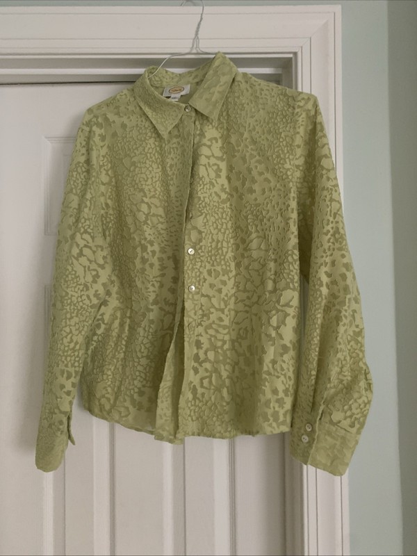 Talbots Ladies Size 18 Long Sleeve Green Burnout Blouse