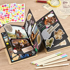 6 x 8 Inch Small Scrapbook Album with Black Pages, Stretchable Folding Photo ...