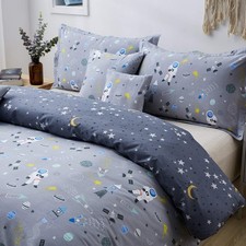 Boys Outer Space Astronaut Bedding Kids Bedding Sets Twin Size Grey 100 Cott...