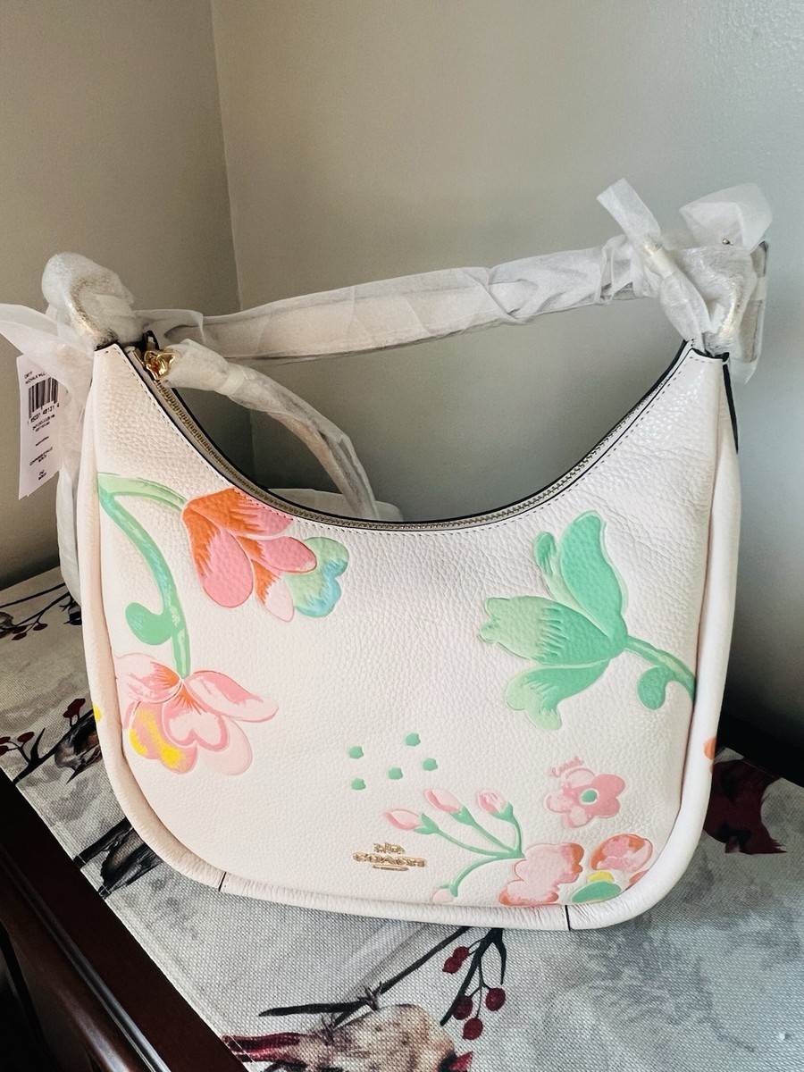 COACH Leather JULES HOBO Dreamy Land Floral Print Bag~Chalk/Pink