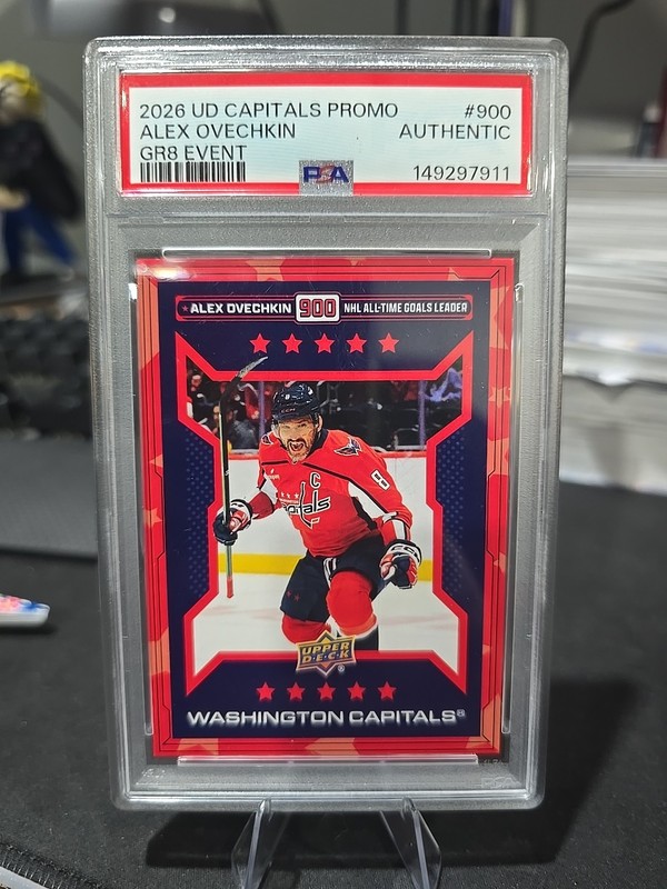2025-26 UD CAPITALS PROMO PSA AUTHENTIC GR8 EVENT ALEX OVECHKIN 900 GOALS LEADER