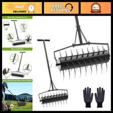 23" Heavy Duty Rolling Lawn Aerator - Adjustable Height Soil Penetrator Spikes T