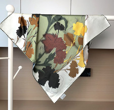 100 jacquard Silk Scarf Green leaf Print 65X65cm Shawl Square 2 Face Bandana