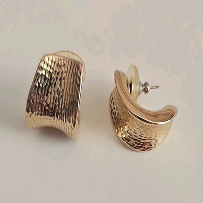 Vintage 14k Gold Hollow Cuff Earrings Butterfly Closure 3.44 G 14k Gold