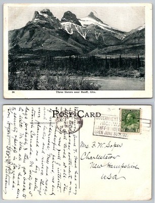 1925 Banff Three Sisters Mountains Alberta Canada Vintage Postcard