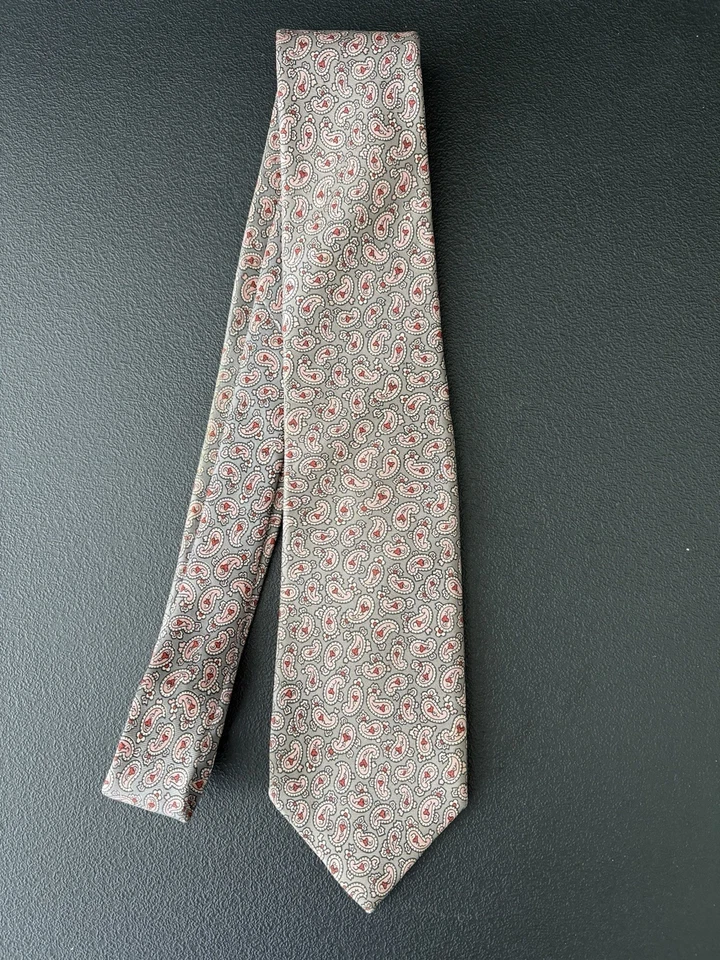 Corbata vintage para hombre Don Loper Beverly Hills rosa y rojo cachemir 100 % seda Foto 2 de 4