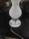 Vintage Hobnail Chimney Milk Glass 1950s Table Lamp 13" Tall Swirl Base