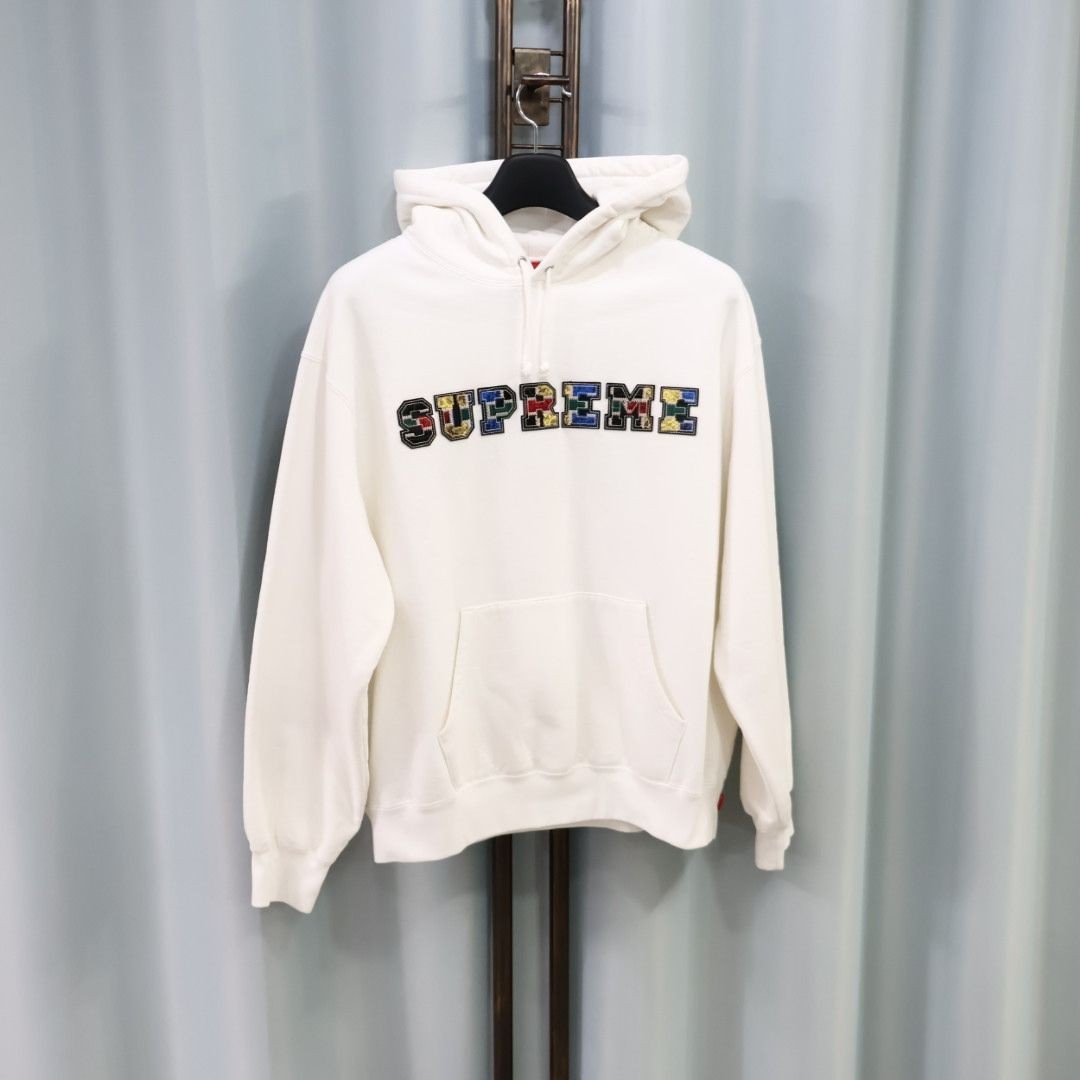 Supreme Collegiate White Patchwork Leather Hoodie… - image 3