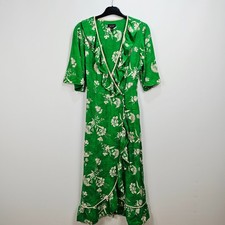 Topshop Green Floral Wrap Midi Dress Ruffle UK 6