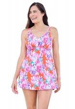 Swim 365 Women's Plus Size Loop-Strap V-Neck Tummy Control Two-Piece Swim Dress