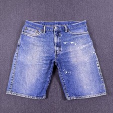 Vintage Levi's 505 Mens Blue Relaxed Fit Distressed Denim Shorts Size W38