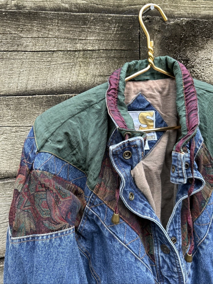 Chaqueta Bomber Denim Retro Años 80 De Colección Bordada Patchwork Bohemia Con MD Foto 3 de 4