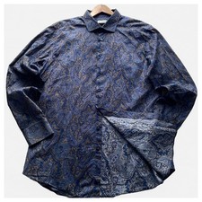 ETRO Paisley Logo Button Shirt Navy Blue XXL 45 Long Sleeve Cotton F/S