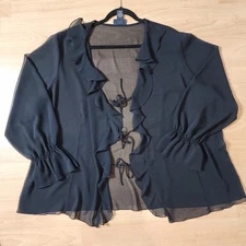 Venezia 26/28 Tie Front Ruffle Black Chiffon Sheer Top Whimsigoth Fairygoth 4X