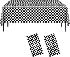 2 Packs Black and White Checkered Tablecloths 54 x 108Inches Disposable Plastic
