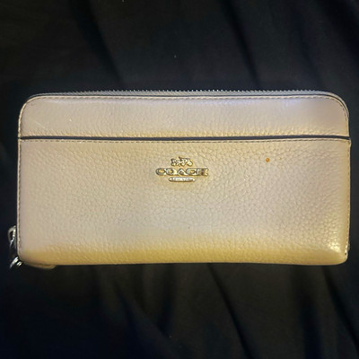 Coach Zip-Around Wallet, Beige Solid, Women s, Logo Zipper, Credit Card