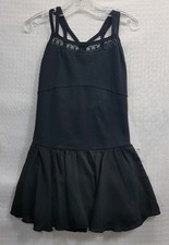Danz N Motion Black Child Camisole Dress Embroidery Mesh Cutout Multiple Straps