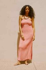 Sara Hann Anthropologie Pink Rose Stone Halter Maxi Slit Dress Sz S