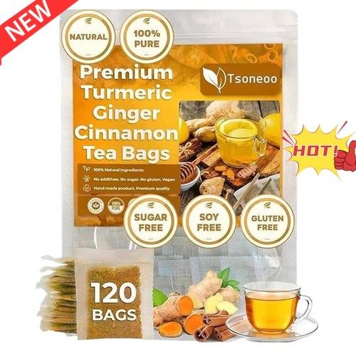 120 Bags Premium Turmeric Ginger Cinnamon Tea, Improve Digestion, Support Brain