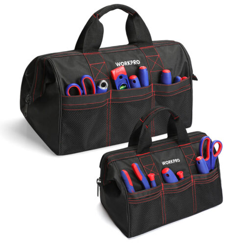 WORKPRO 2 Piece 13" 18" TOOL BAG Wide Mouth Heavy Duty Tote Storage with Zipper - Picture 6 of 9