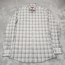 Hugo Boss Shirt Mens 16.5 34/35 Gray Glen Check Long Sleeve Button Up Sharp Fit