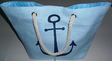NAUTICAL Tote Bag 18 1/2" x 13 1/2" SHIP'S ANCHOR W/ Rope Handles