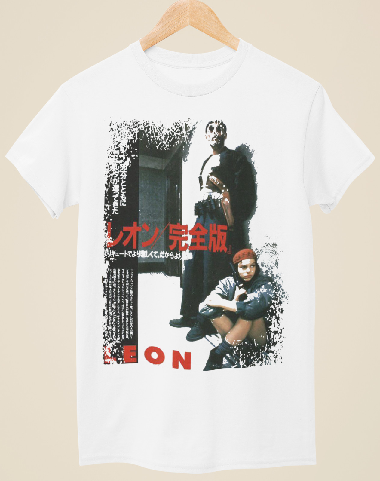 Leon - Camiseta blanca unisex inspirada en póster de película japonesa