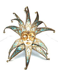 Venetian Carnival Mask Vintage Blue and Gold Handmade In Italy