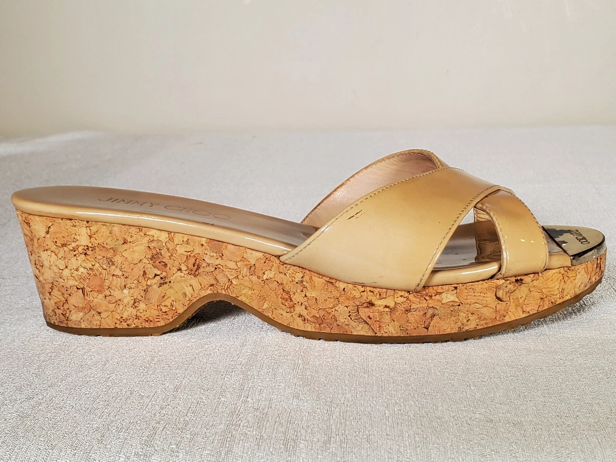 Louis Vuitton Wedges Sandals Womens Shoes Beige Nude Cork Platform EUC 37 7  Box