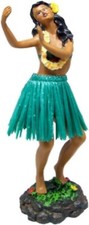 Hawaiian Leilani Dashboard Hula Doll 7" Green Skirt Dancing Pose Hand Made