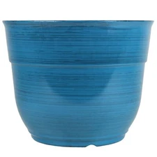 Garden Elements Glazed Brushed Happy Large PLastic Planter, Dark Blue, 15"