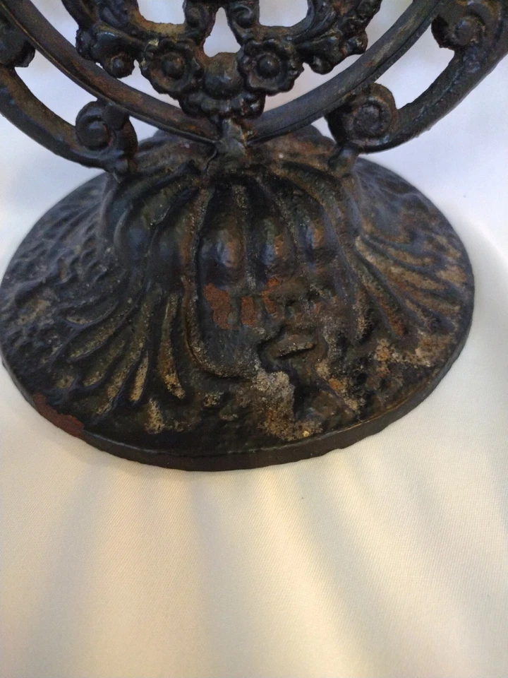 Antiguo espejo de tocador victoriano de hierro fundido rosa floral 19,5" Foto 4 de 4