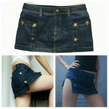 Damen Denim Mini Mikro Rock Bodycon Niedrige Taille Abnehmbare Kurz Tanz Club